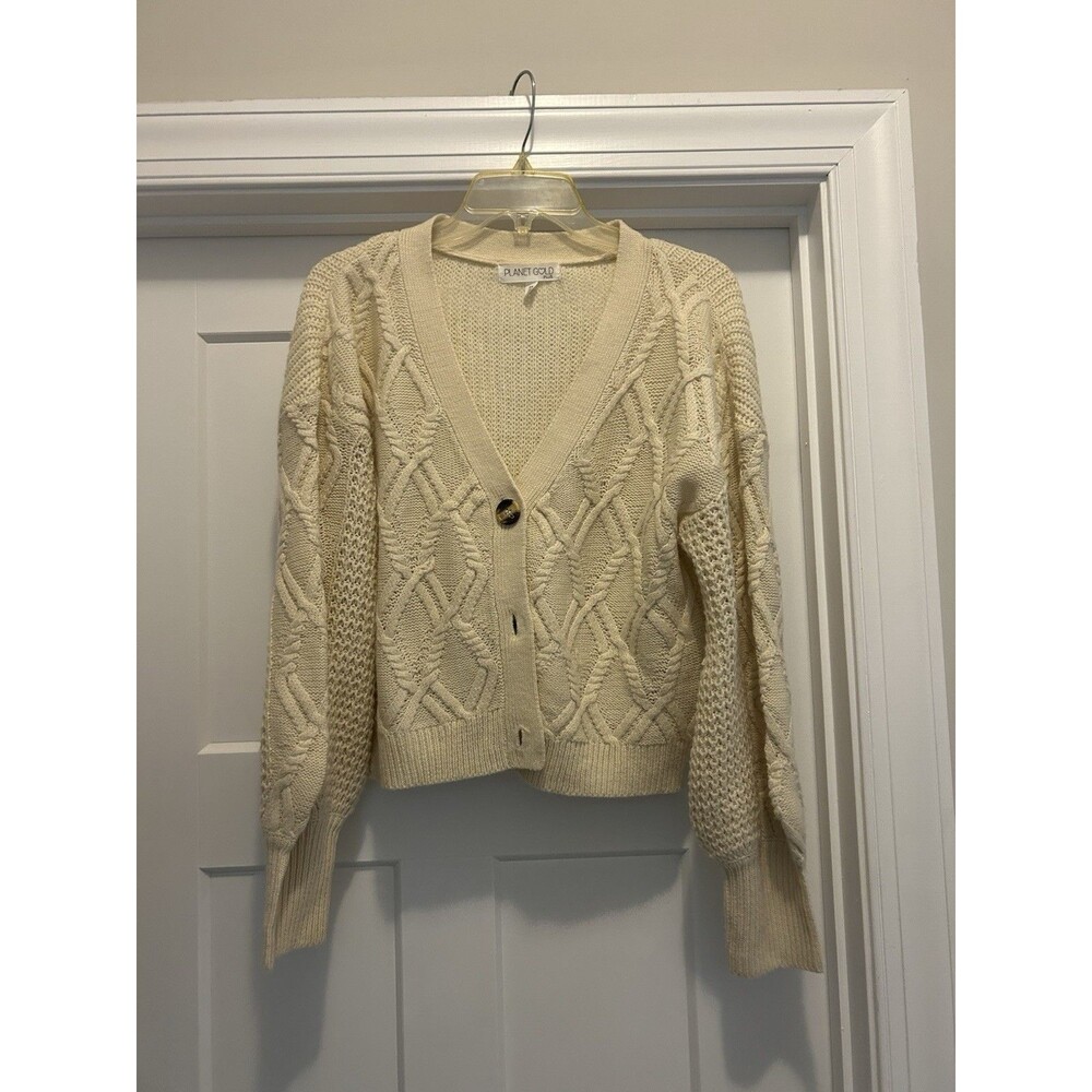 Chunky Cable Knit Cardigan Ivory Plus Size OX Popcorn Knit Classic Nautical